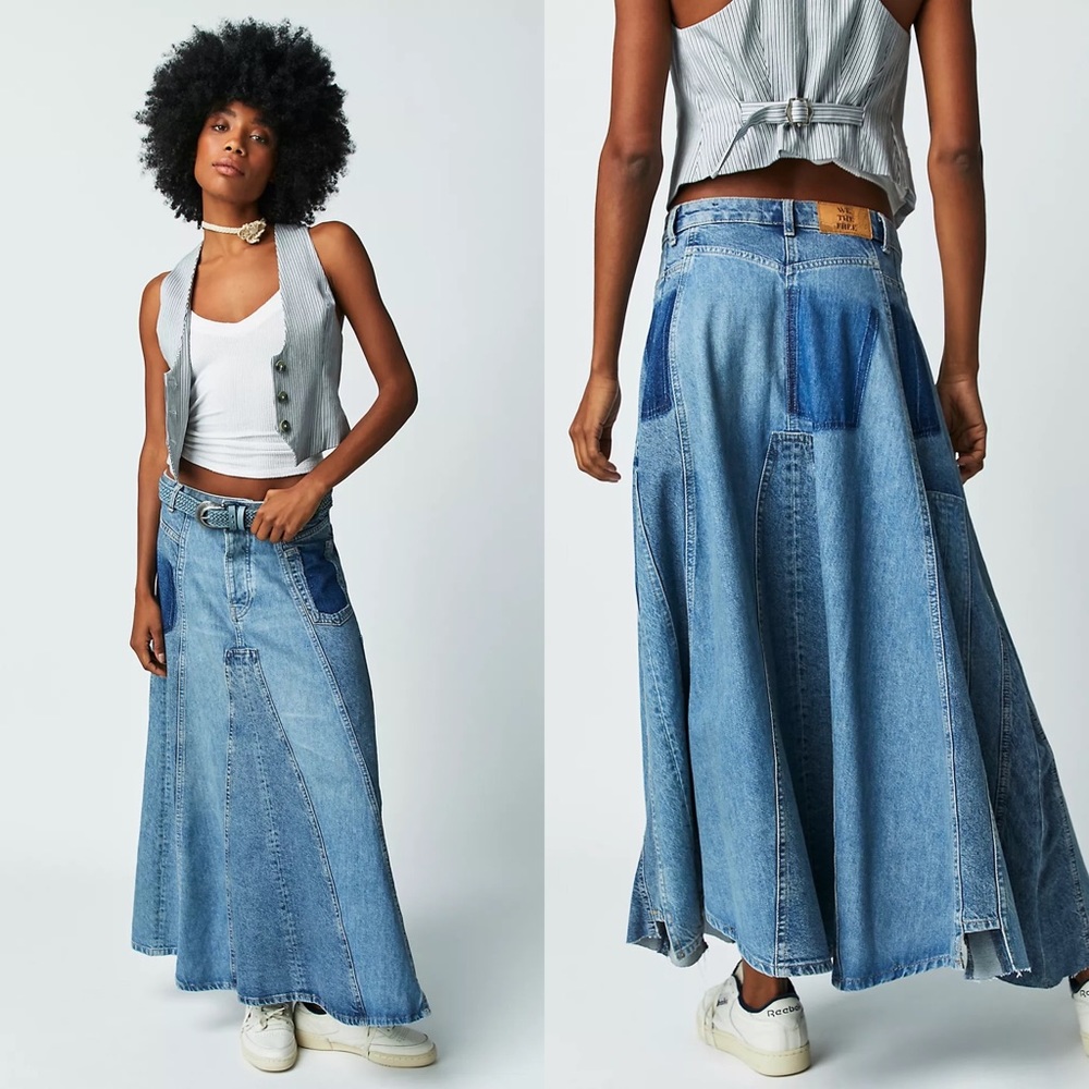 Free People Blue Denim Maxi Skirt